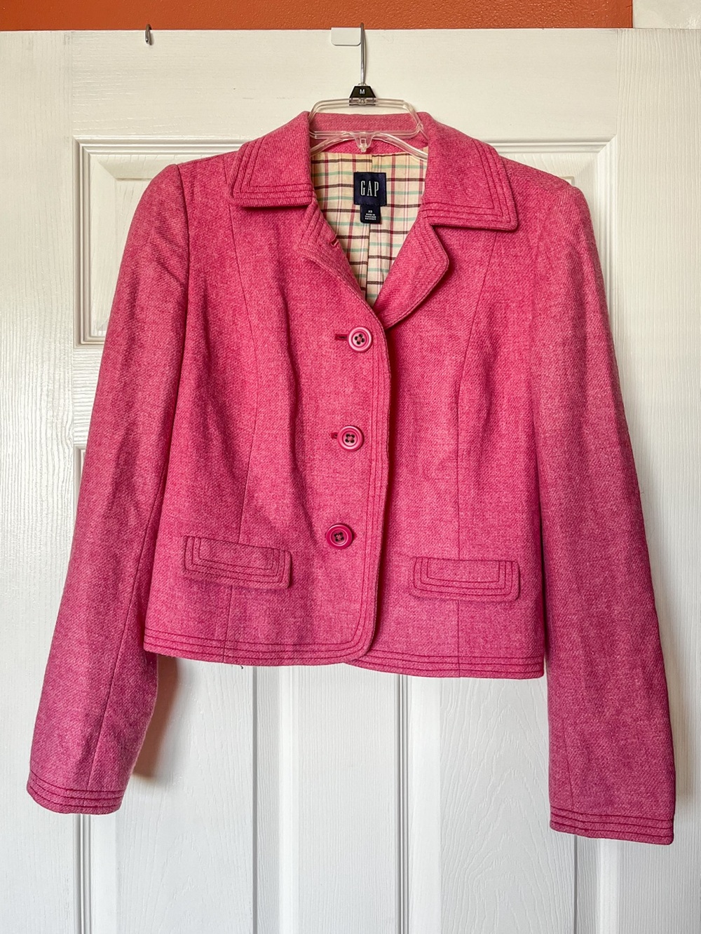 GAP Women's Raspberry Pink Wool-Blend Tailored Blazer